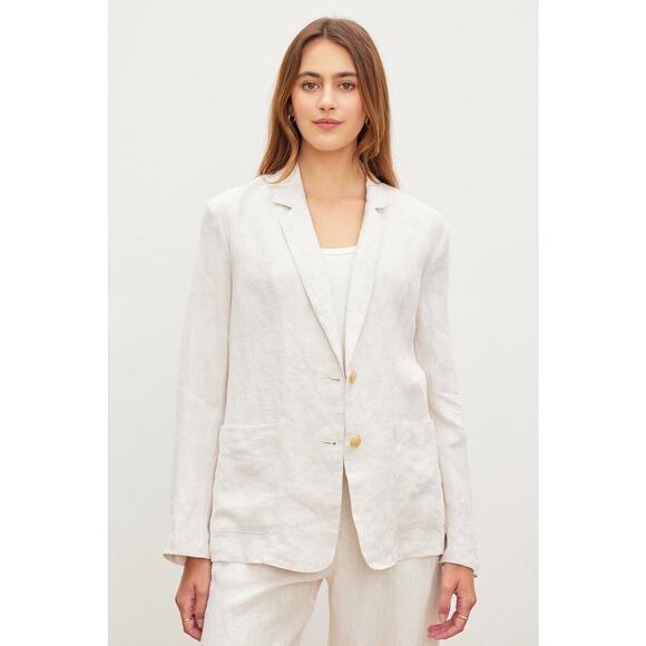 Velvet by Graham & Spencer Lenny Heavy Linen Blazer in Bisque - Picture 1 of 11